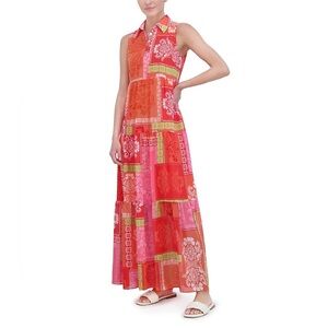 Jessica‎ Howard Sleeveless Collared Neck Patchwork Print Maxi Dress NWT Size 8